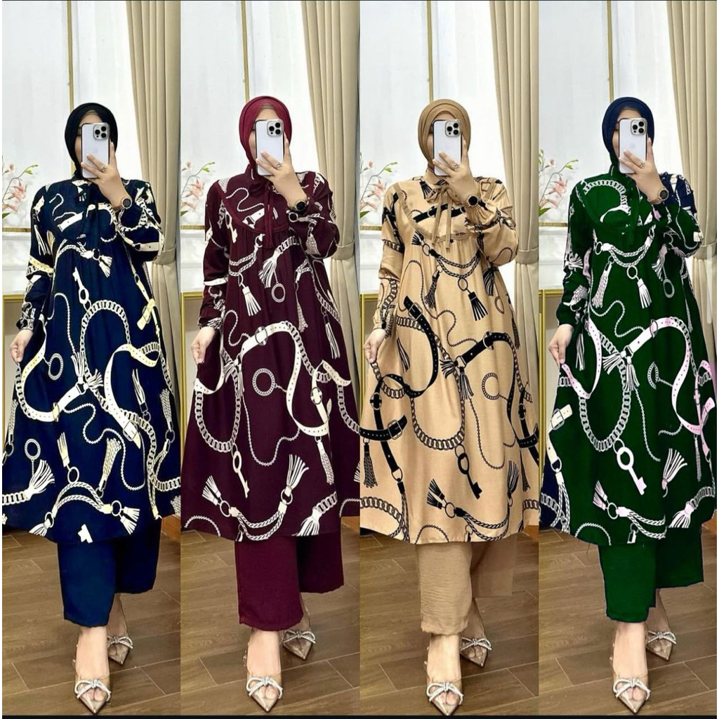 Sanisa long set rayon premium-setelan tunik rayon premium-oneset rayon tunik daily-setelan tunik kon