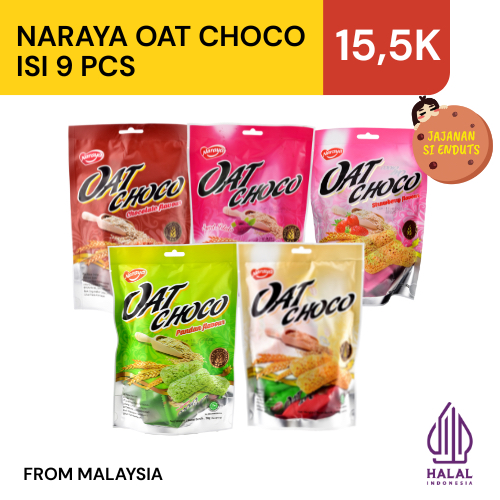 

Naraya Oat Choco Original 90gr | Halal | Snack Import Malaysia - Mix Flavors Including Chocolate, Pandan Sweet Potato, and Strawberry
