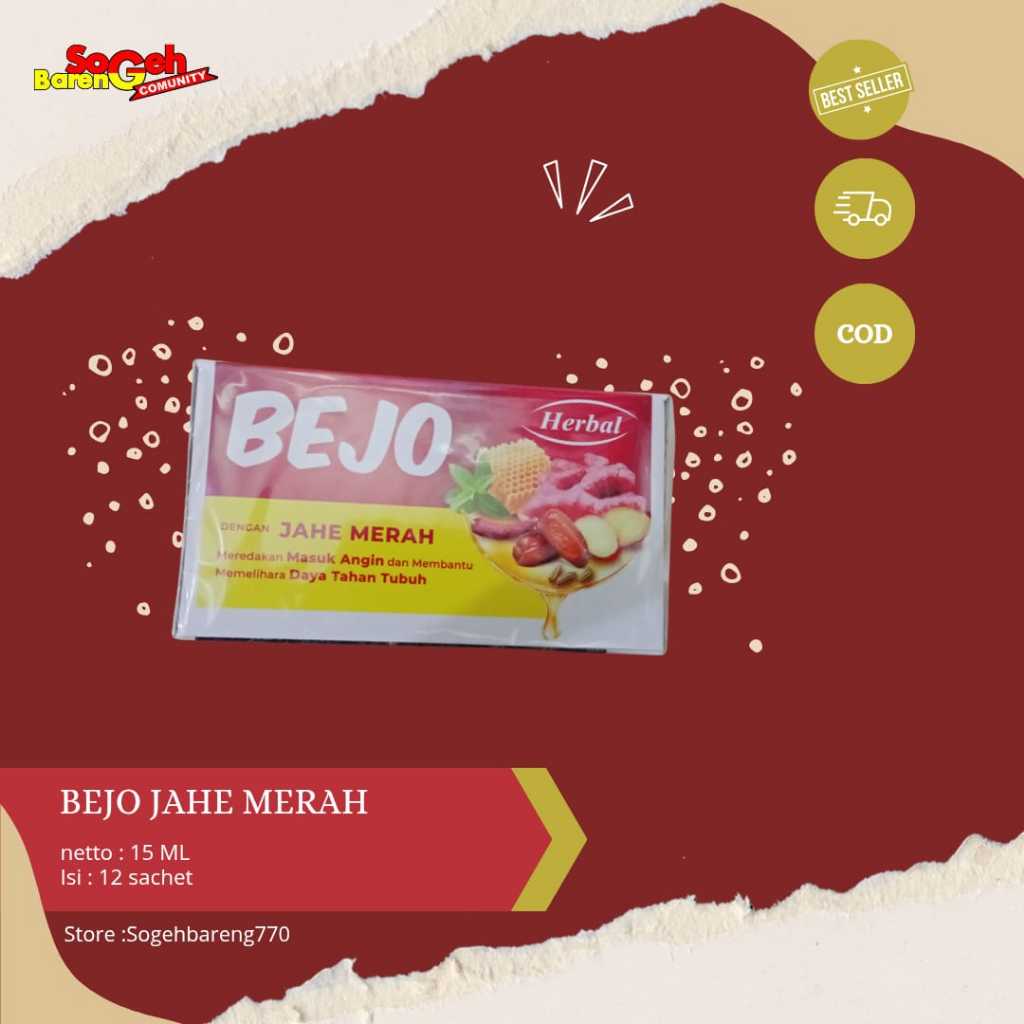 

PAKET 1 BOX BEJO JAHE MERAH-12 SUCHET-ISI BERSIH 15 ML