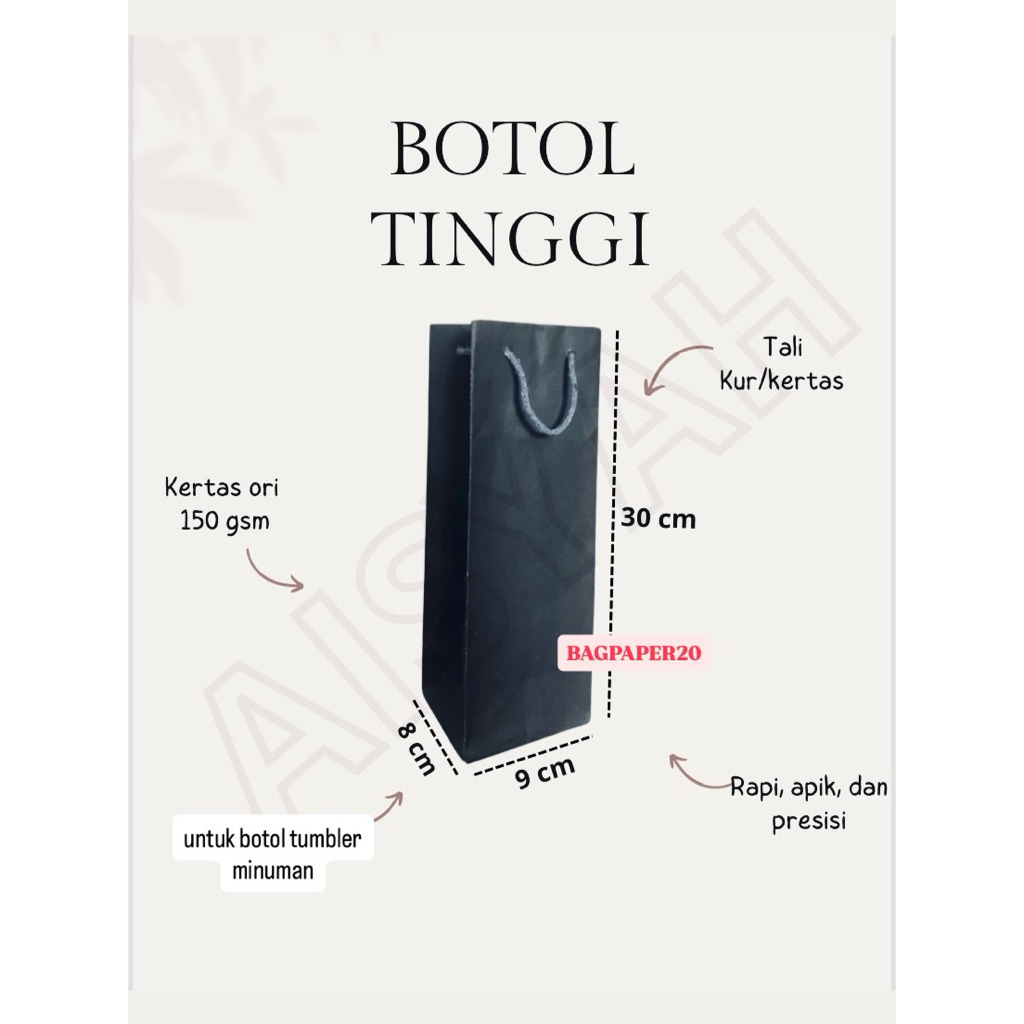 

Paperbag Botol Hitam (9x8x30cm) Premium