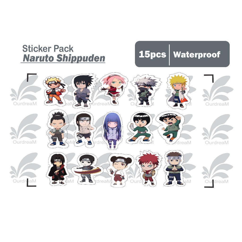 

stiker naruto shippuden - isi 15 pcs sticker pack tumbler helm waterproof medium size
