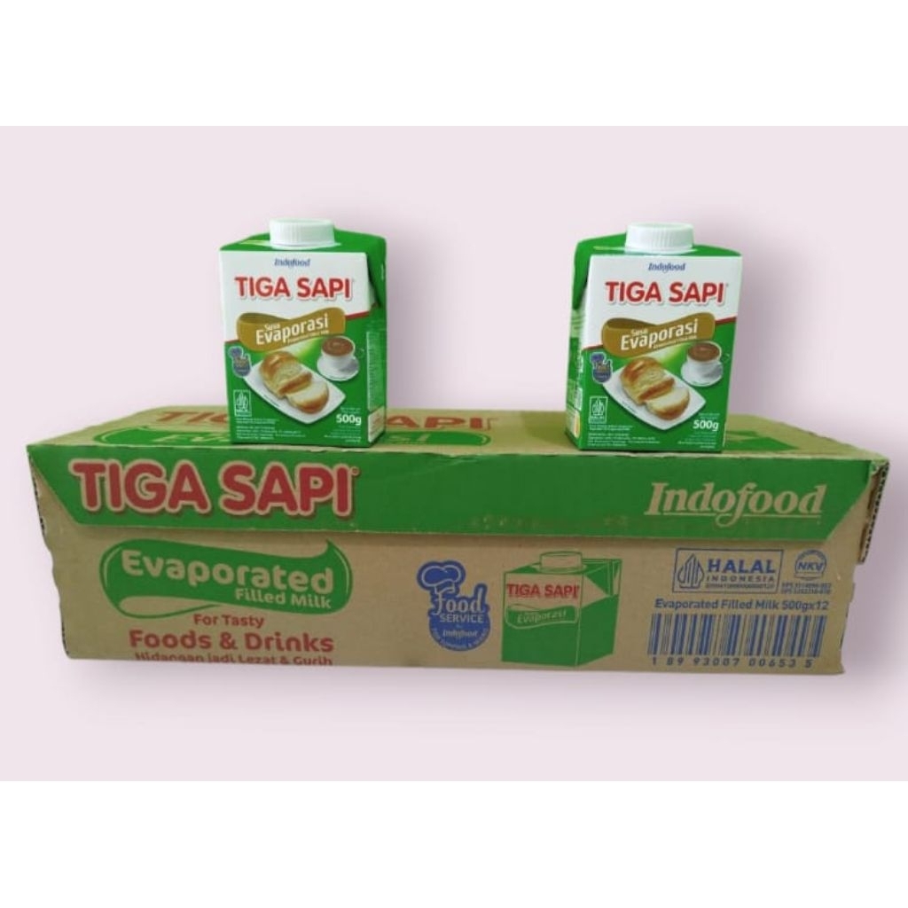 

Indofood Tiga Sapi Susu Evaporasi Kemasan 500 gram / Karton / dus