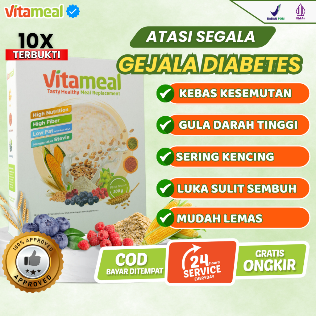 

Vitameal Sereal Diet Tinggi Serat Antioksidan Turunkan Gula Darah Kolesterol Cepat Redakan GERD Maag Asam Lambung Vitameal Original VITAMAEL GERD