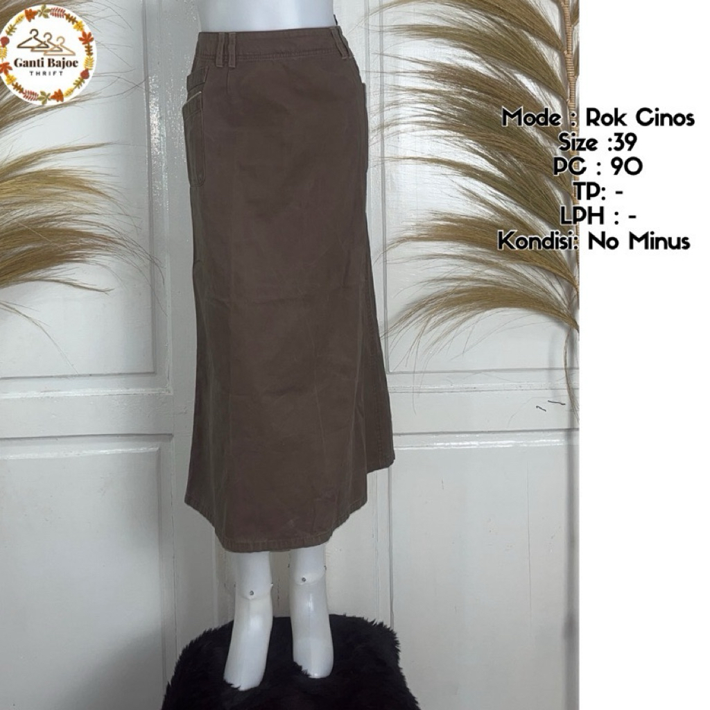 rok panjang maxi preloved chinos bahan tebal saku warna coklat branded