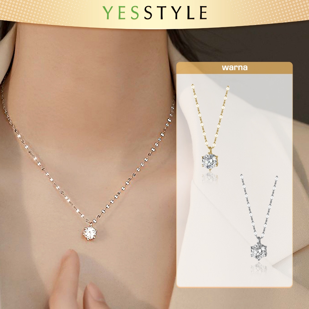 Yesstyle Kalung Berlian Wanita Gaya Elegan Kalung Titanium Permata Satu