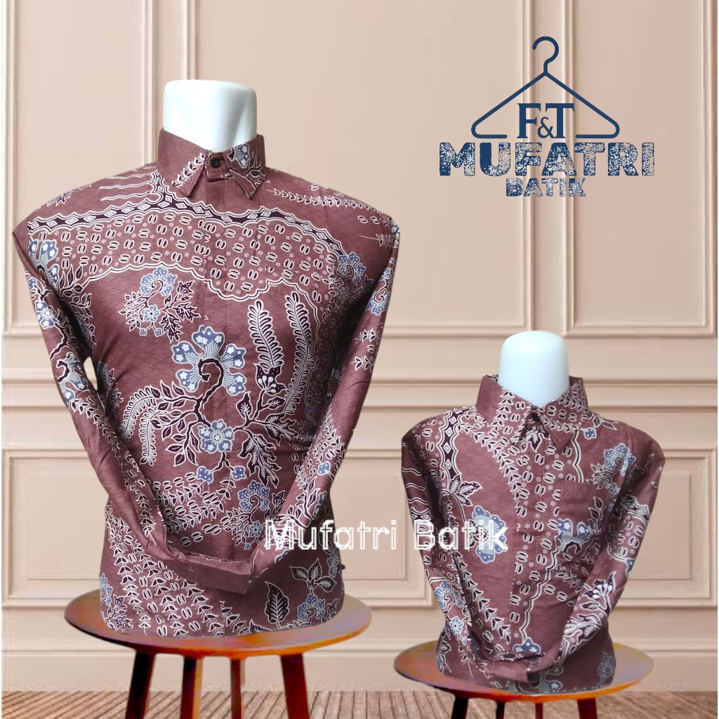 Kemeja couple batik ayah dan anak warna salem pink moca