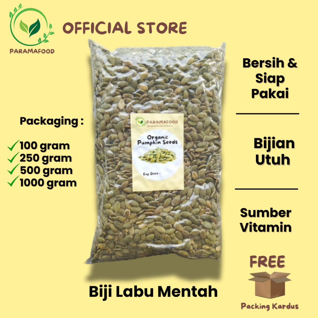 

Paramafood Biji Labu Mentah Organic Pumpkin Seeds 1 kg 500 gram 250 gram 100 gram