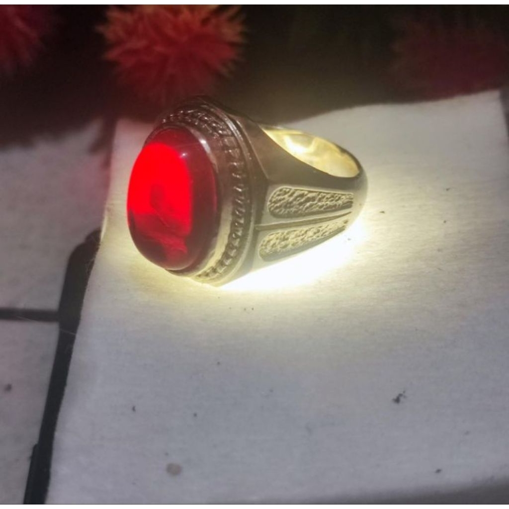batu cincin merah siam natural ring alpaka