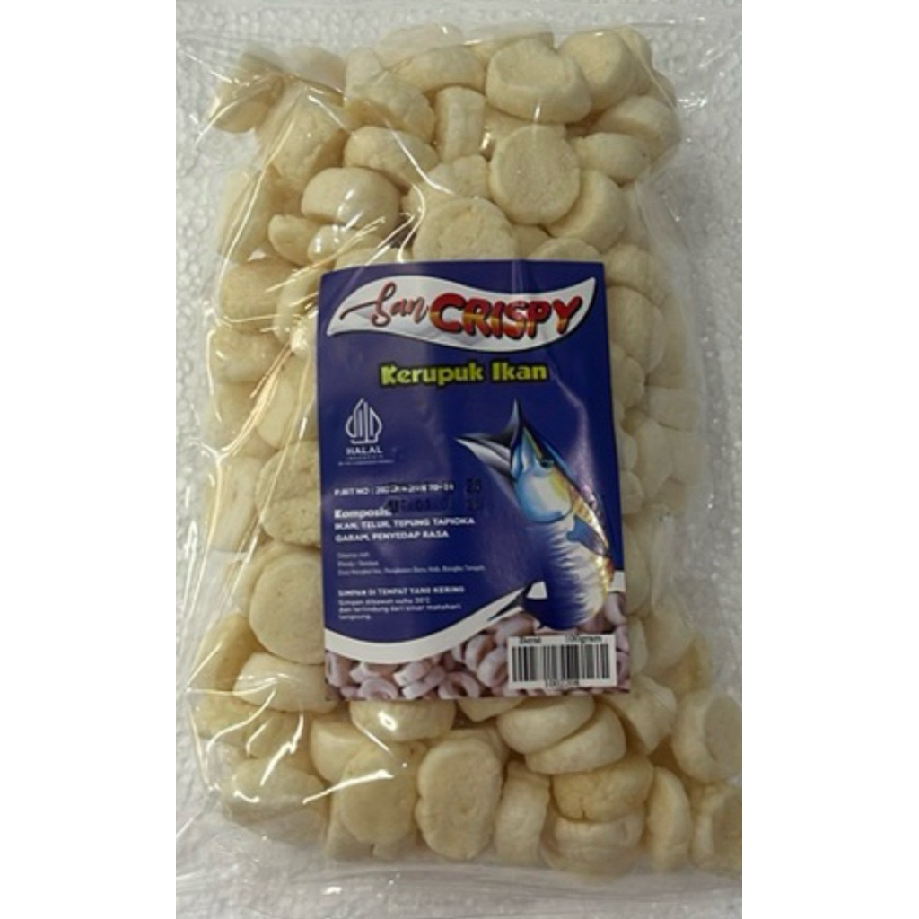 

kerupuk kemplang rasa ikan bentuk coin merk San Crispy