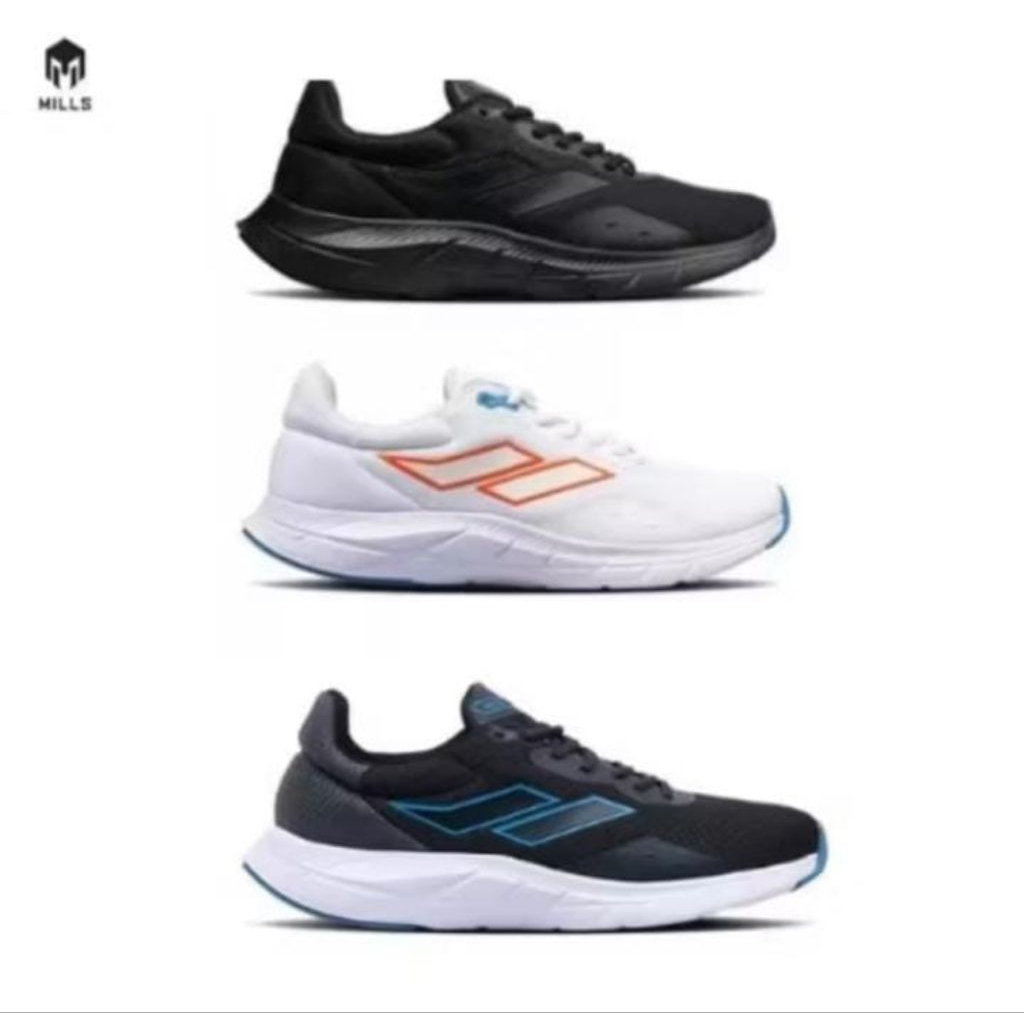 Mills –TREXIMO VISION- ALL BLACK, WHITE ORANGE- Sepatu lari /Running /Trail Run / Basket /BTS Futsal