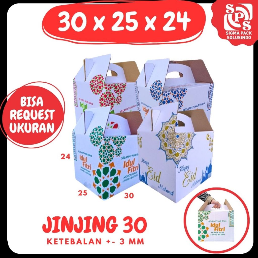 

Box 30x25x24 Jinjing Gable Box Kardus Packing/Parcel Lebaran/Dus Bingkisan Lebaran/idul Fitri/Kardus Paket sembako/hampers/eid mubarak/oleh oleh/Polos/Motif