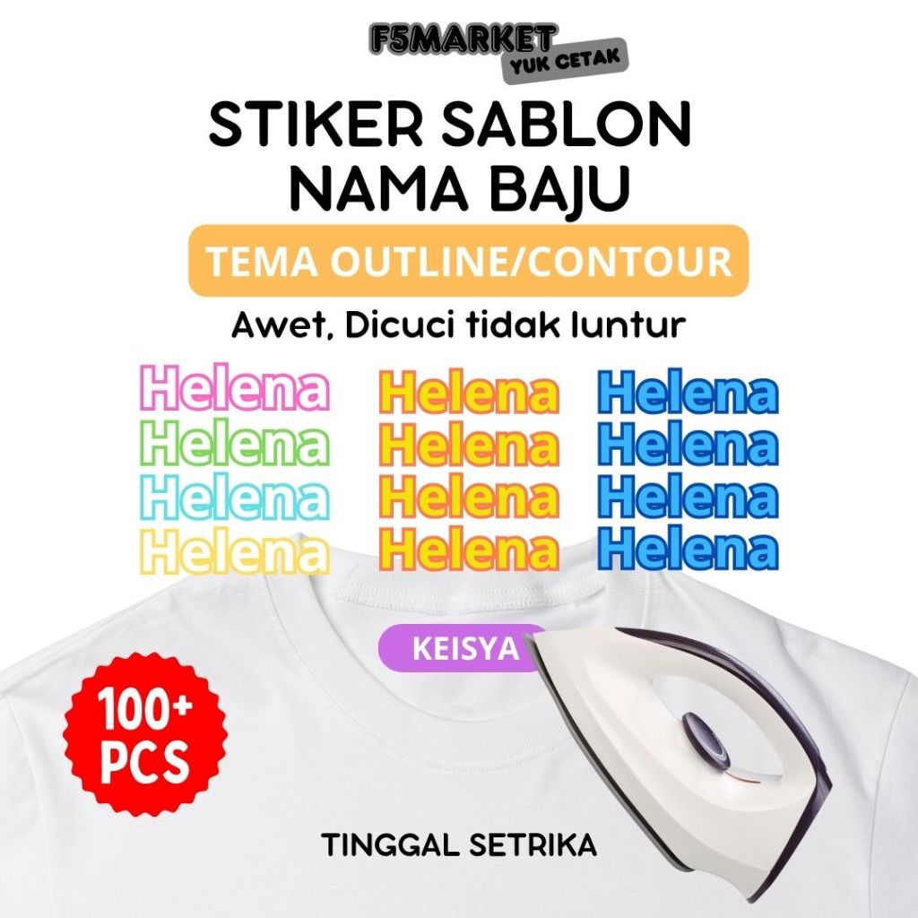 

Sehari Jadi! Stiker Sablon Label Nama Baju Stiker Custom Nama Tema Contour Label Printing Kain / Kaos Sablon Setrika Gratis Custom