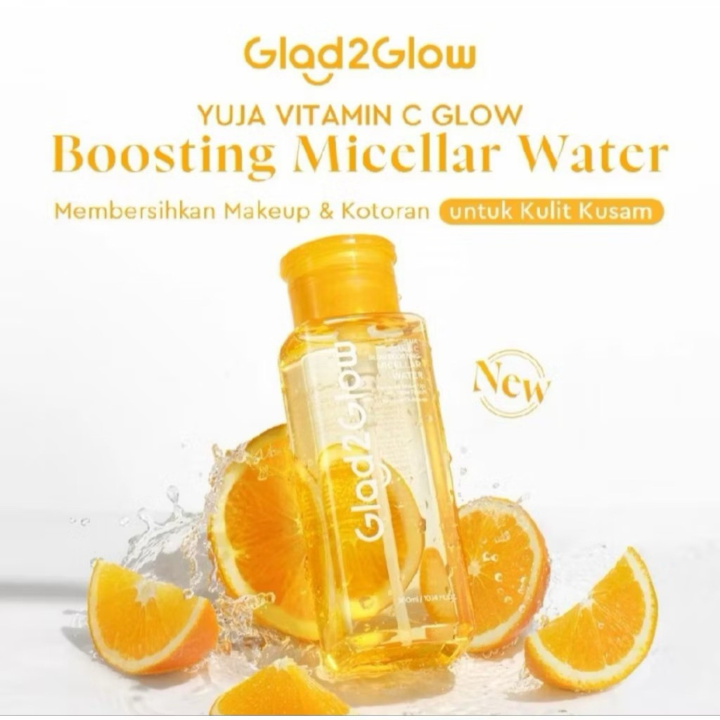 G2G(Glad2Glow) Micellar Water 130ml – Vitamin C + Yuja, Mencerahkan & Melembapkan.Untuk kulit kering