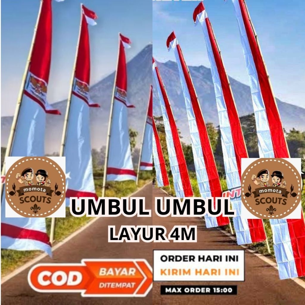 Umbul Umbul Bendera Merah Putih Panjang Layur 4 Meter 5 Meter Peles