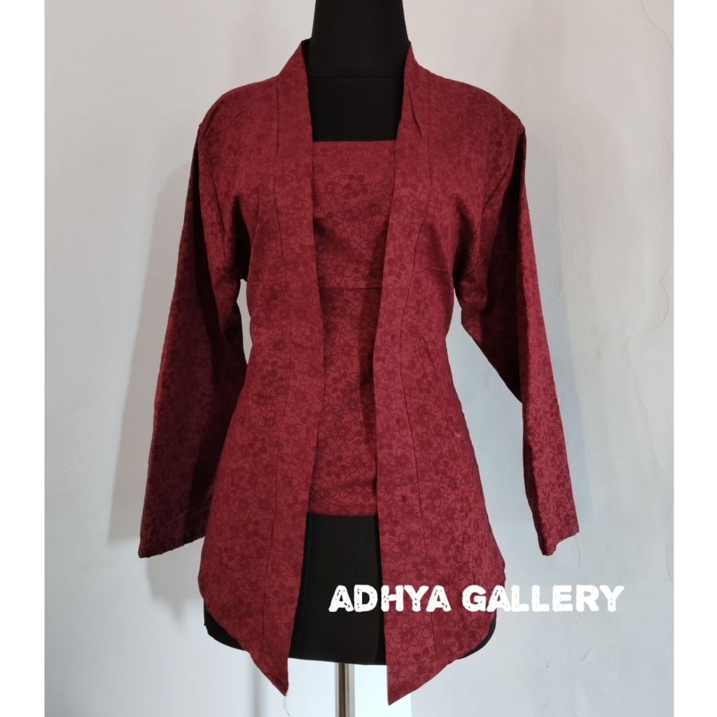 Batik Kebaya Kutubaru Embos Wanita Merah Size Jumbo Solo Modern