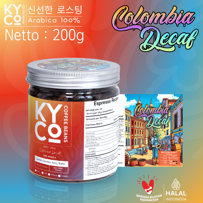 

Biji Kopi Arabika Colombia Decaf 200 gram - Swiss Water Impor Beans Grade 1 | Roast Beant | Decaf Coffee | Medium Roast | Kiyowo Coffee Roastery