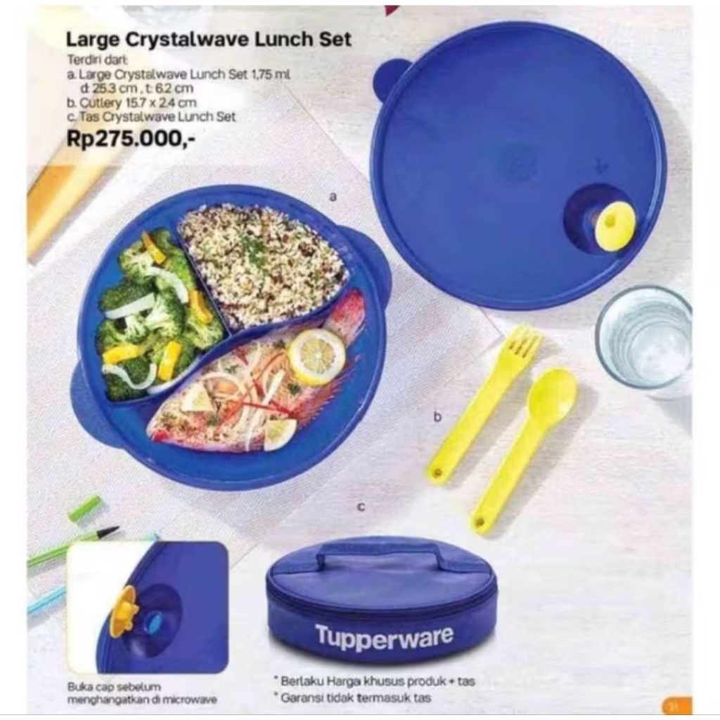 Large Cwl Tupperware / large crystalwave lunch set / tempat makan set tas