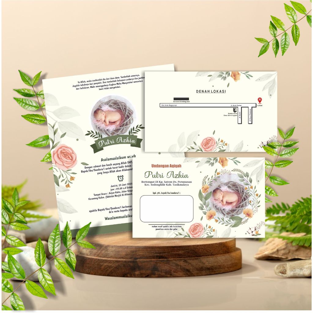 UNDANGAN AQIQAH UNIK LIPAT  - UNDANGAN AQIQAH LIPAT SIMPLE (PLASTIK + DENAH + FOTO + BARCODE)