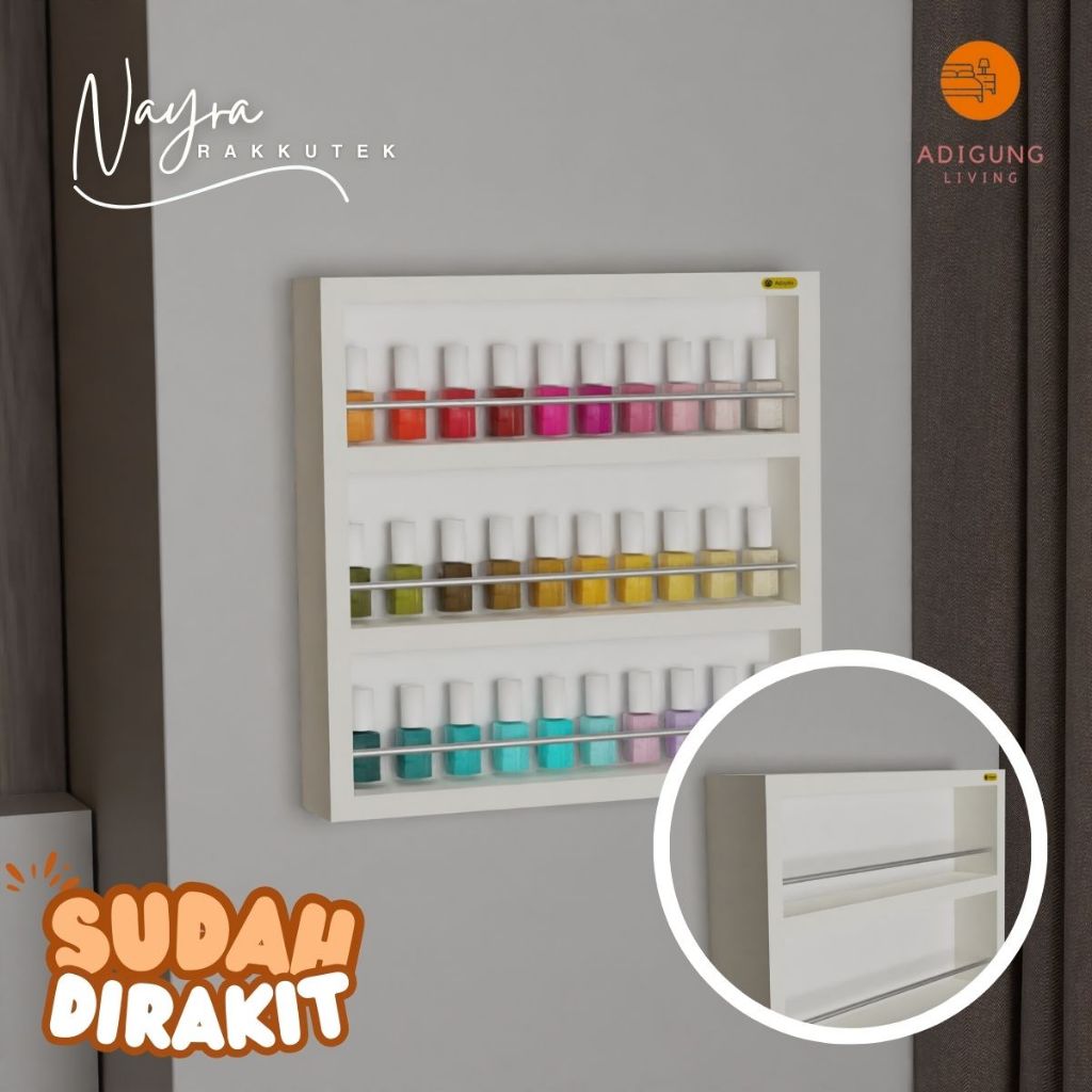 Rak Pajangan 3 susun Aesthetic - Rak Kutek Tempel Dinding Minimalis - Rak Susun Nail Art- Nayra-C67