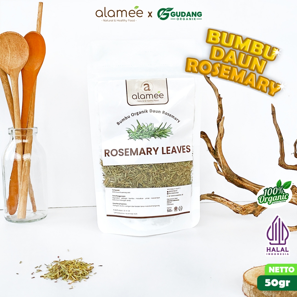 

alamee bumbu organik rosemary 50 gram dengan aroma harum menambah cita rasa masakan dan rempah segar