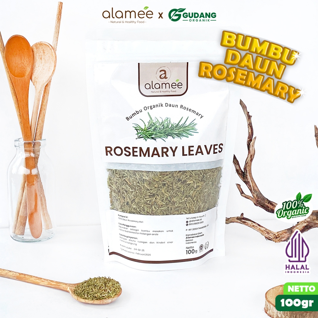 

alamee bumbu organik rosemary 100 gram adalah herbal alami ideal untuk daging dan menyegarkan rasa