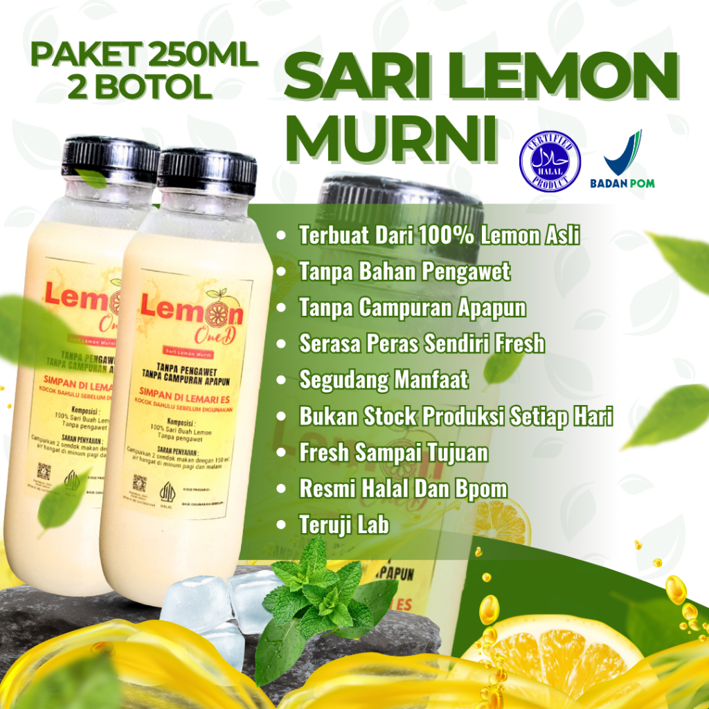

PROMO 2 BOTOL 250ML! LEMON YOU - Sari Lemon California Alami Untuk Diet Tanpa Campuran Sudah BPOM
