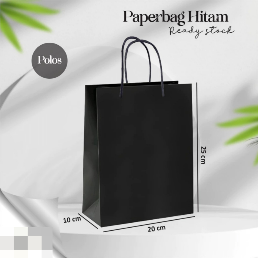 

[12 PCS] PAPER BAG HITAM POLOS READY STOCK PAKET LUSINAN - TAS HAJATAN TAS SOUVENIR UK 20 X 25 X 10