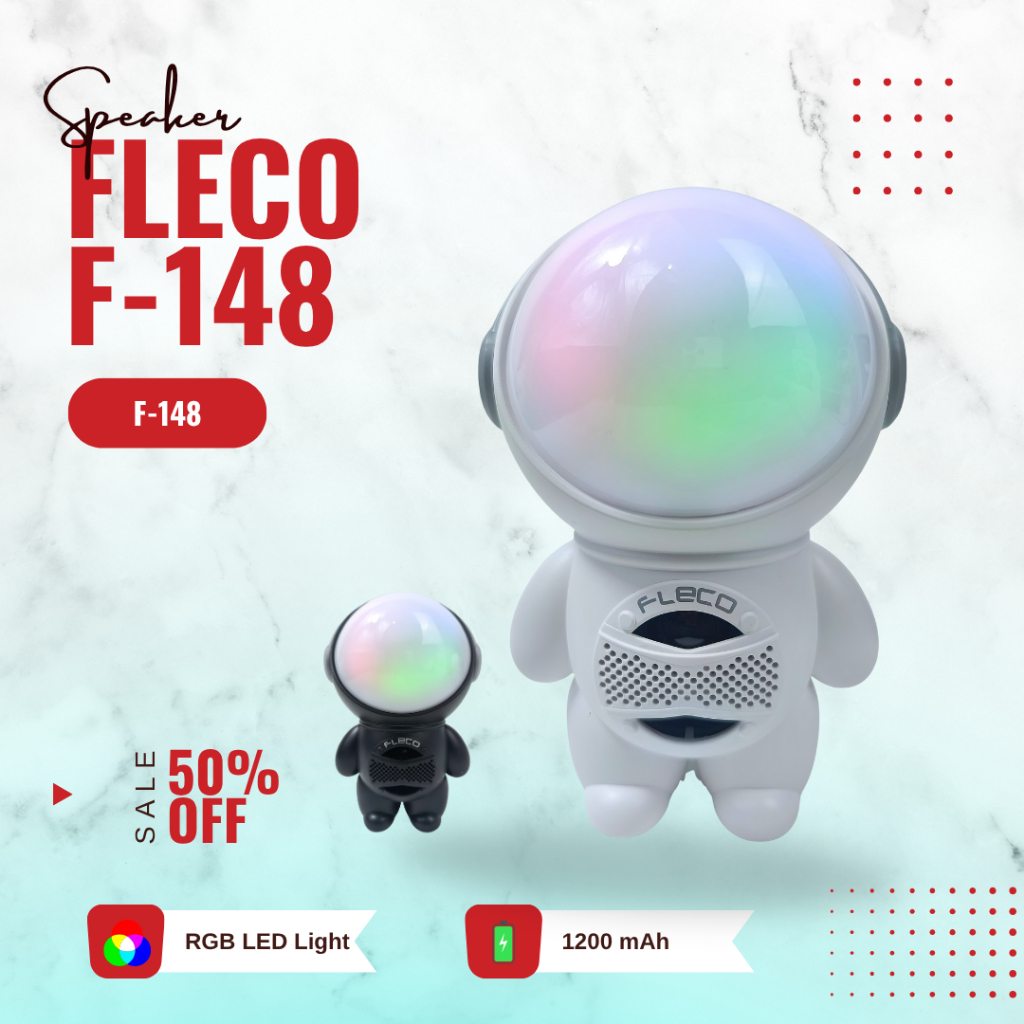 Speaker Bluetooth Portable LED Light Reachargable Spaceman Flash RGB Fleco F-148 5Watt 1200mAh