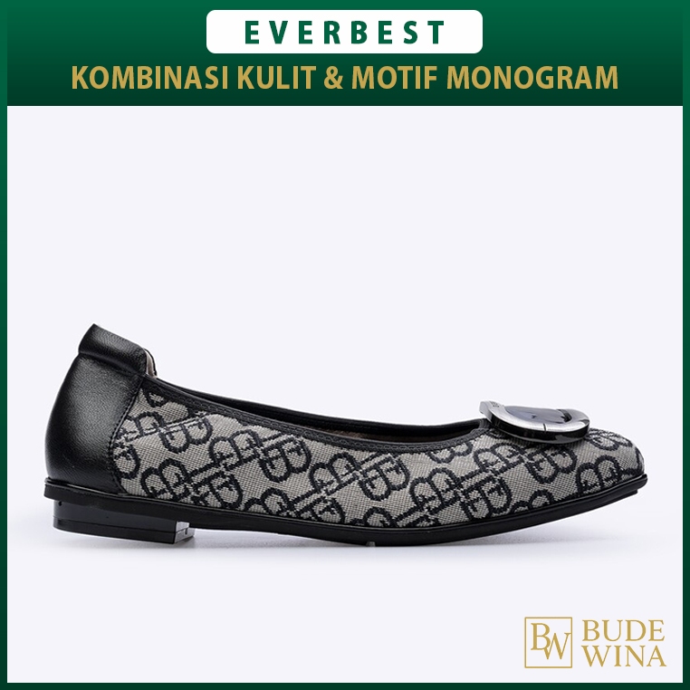 EVERBEST SEPATU FLAT SHOES WANITA ORIGINAL KULIT ASLI HITAM EW07