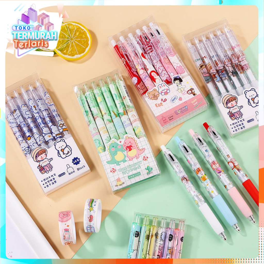 

TTT Pulpen Gel 0.5mm 6Pcs Pen Bolpoin Tinta Gel Cair Model Cetekan Isi 6 Pcs Pena Aesthetic