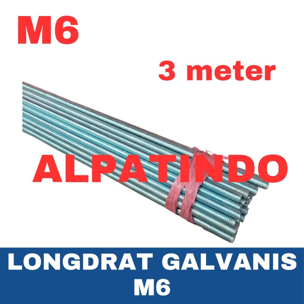 Long drat M6 Galvanis - Asdrat - Rod drat - Stud bolt 3 meter
