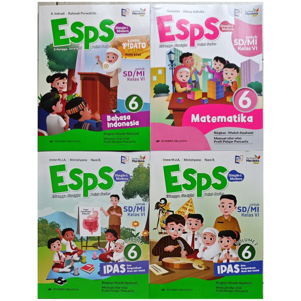 ESPS IPAS VOL 1. IPAS VOL 2. PENDIDIKAN PANCASILA. BAHASA INDONESIA. MATEMATIKA KELAS 6 SD KM LAMA D