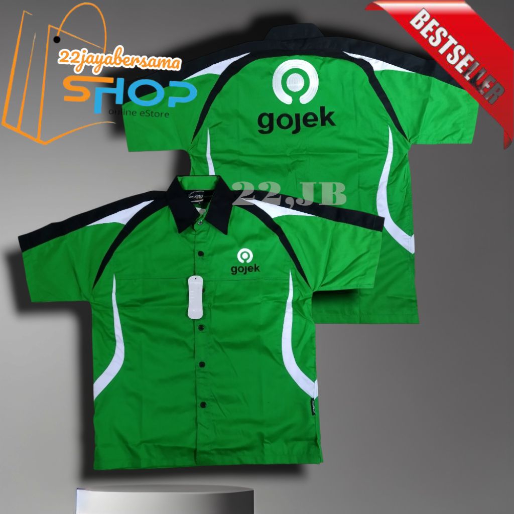 Kemeja GOJEK • Baju Seragam Gojek • Seragam gojek Lengan pendek full bordir