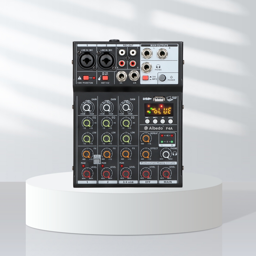 Aibedo Sistem audio mixer Bluetooth USB 4 Saluran antarmuka audio kecil untuk merekam mixer 12v deng