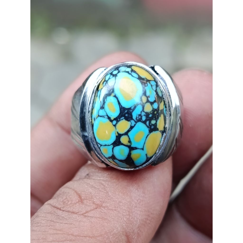 cincin batu pirus tibet ceplok kuro ring monel tanam