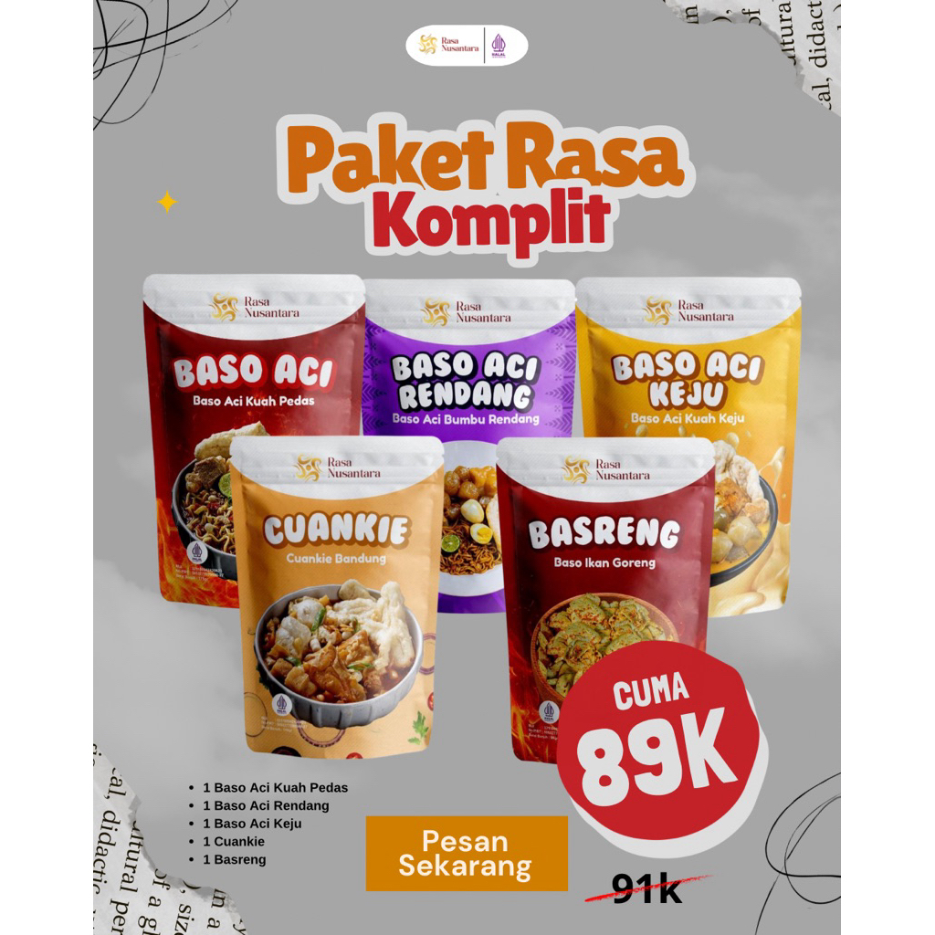 

Paket Rasa komplit | Rasa Nusantara Snack | Baso Aci Kuah Pedas, Baso Aci Rendang, Baso Aci Keju, Cuankie, Basreng