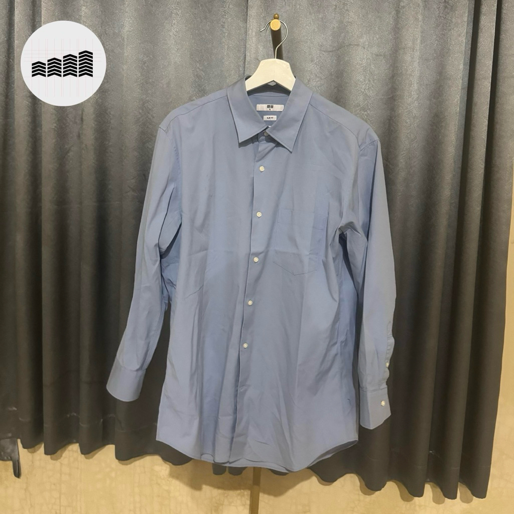 Uniqlo - Kemeja Formal Pria Fine Cloth Easy Care Broadcloth Stretch Slim Fit Shirt | Long Sleeve Reg