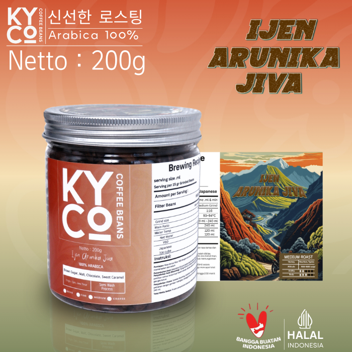 

Biji Kopi Arabika Ijen Arunika Jiva 200 gram - Arabika Semi wash Grade 1 | Roast Beans | Brewing | Medium Roast | Fillter | Blend Kopi | Kiyowo Coffee Roastery