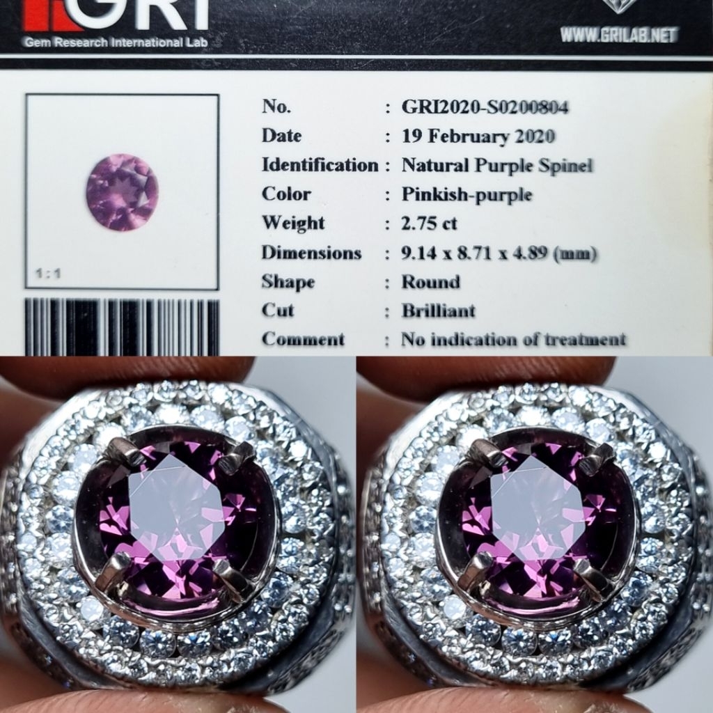 Hot Item Natural Purple Spinel 2.75 Cret No Heated GRI.lab