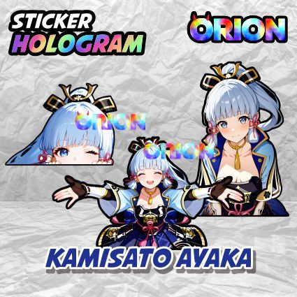 Sticker Hologram Kamisato Ayaka Genshin Impact Waterproof Tahan Air Untuk HP Motor Helm Mobil dll