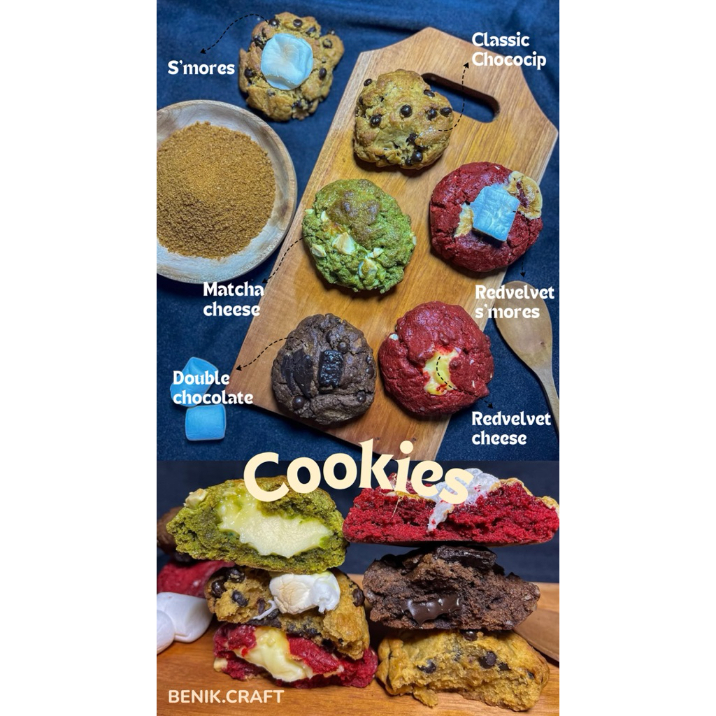

Soft Cookies Jumbo Lumer – Red Velvet, Chocochip, Matcha, S’mores | Free 1 untuk 6 Pcs!