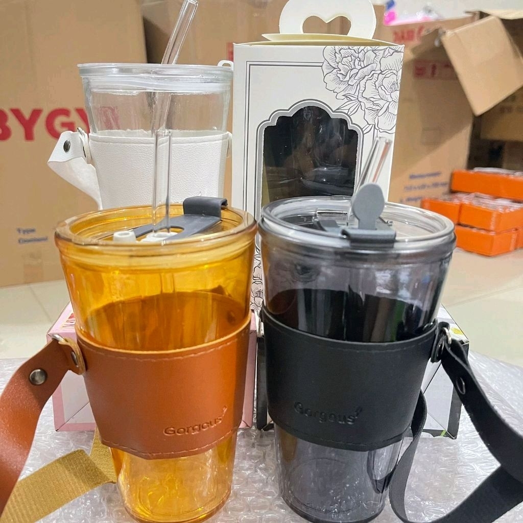 Botol Kaca Tinggi Sedotan / Tumbler Souvenir Botol Kaca + Sedotan