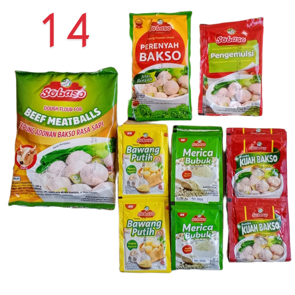

Sobaso Pengenyal Bakso Tepung Adonan Premiks Kuah Bakso dan Bumbu Daging Siap Pakai/Paket Komplit