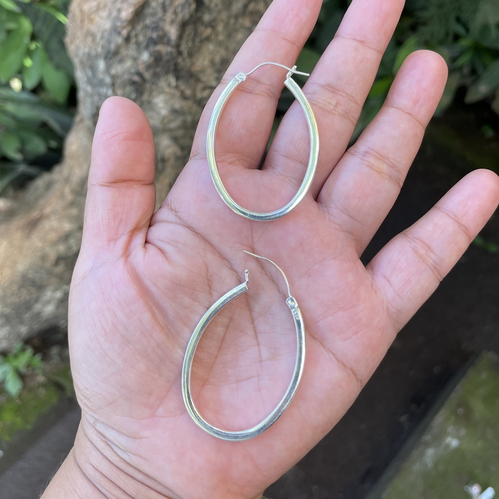 Anting Earrings Silver Perak Bali U Shape Plain Oval Hoop Lebar Modern Korea Unik Asli 925 Wanita