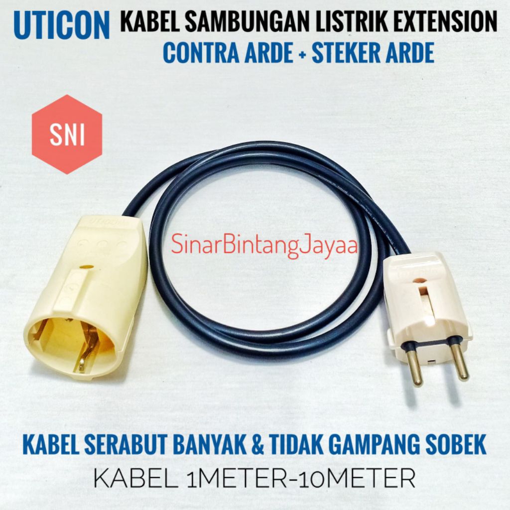 UTICON Kabel Sambungan Listrik EXTENSION Contra Kabel HITAM 1Meter - 10Meter