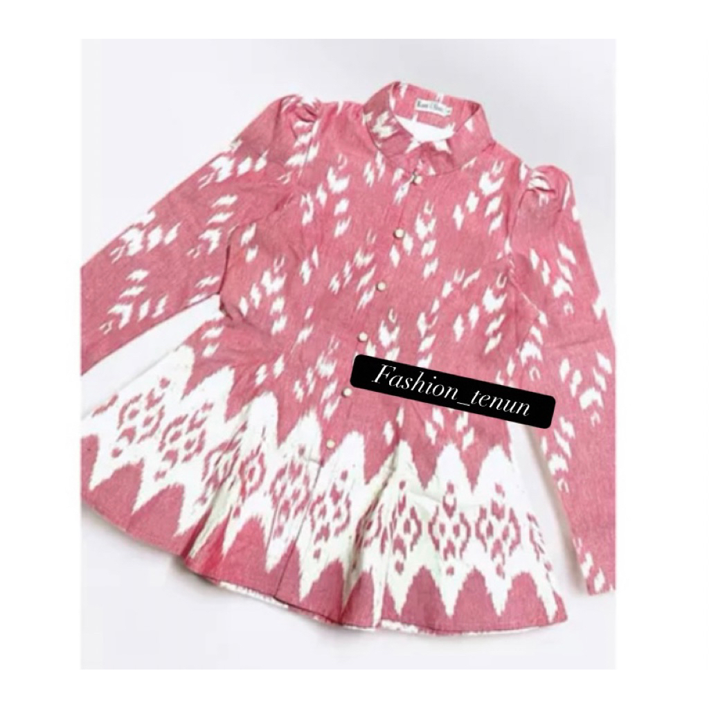 Atasan Blouse Batik Tenun wanita Kerja Motif Rania Pink Lengan panjang busui Friendly