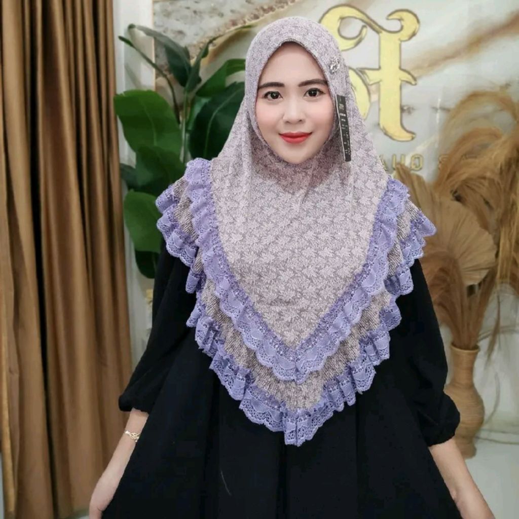 Jilbab Instan Nisa PAD dan Kerut Dahi Renda Mewah ori FO