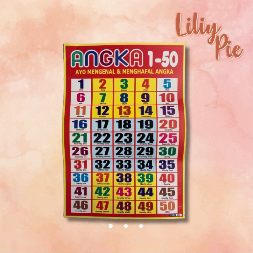 POSTER EDUKASI ANGKA 1-50 • Belajar Anak Balita Bayi Cowok Cewek Pria Tempelam Dinding Kertas Tulisa