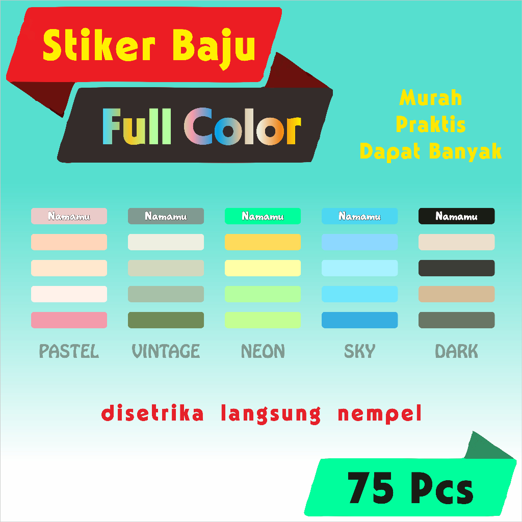 

Sticker Label Nama Kain Baju 75 Pcs Kaos Sablon Setrika DTF Iron Custom Tulisan Contour Tebal