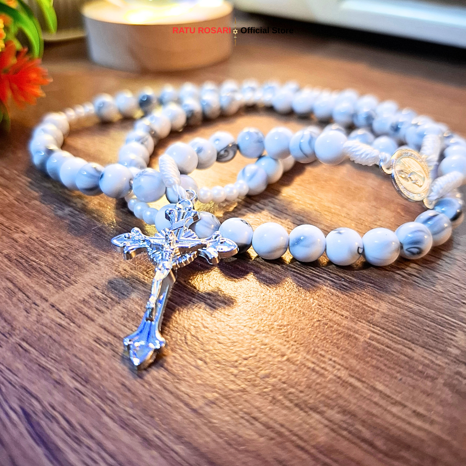 Rosario 77 Doa Bapa Kami Motif Marmer 8 Mili / Kalung Rosario 77 Doa Bapa Kami / Rosario 77 Doa Bapa
